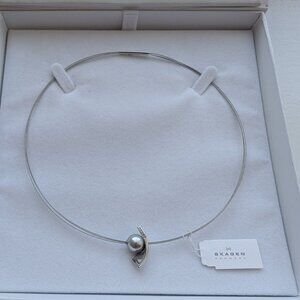 Skagen Necklace Stainless steel Synthetic pearl Choker Style Necklace 16"